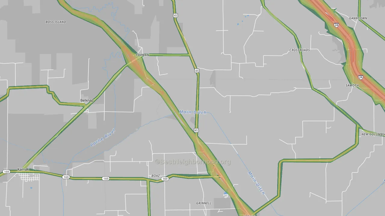 Belknap, IL Map of Noise Levels in Belknap