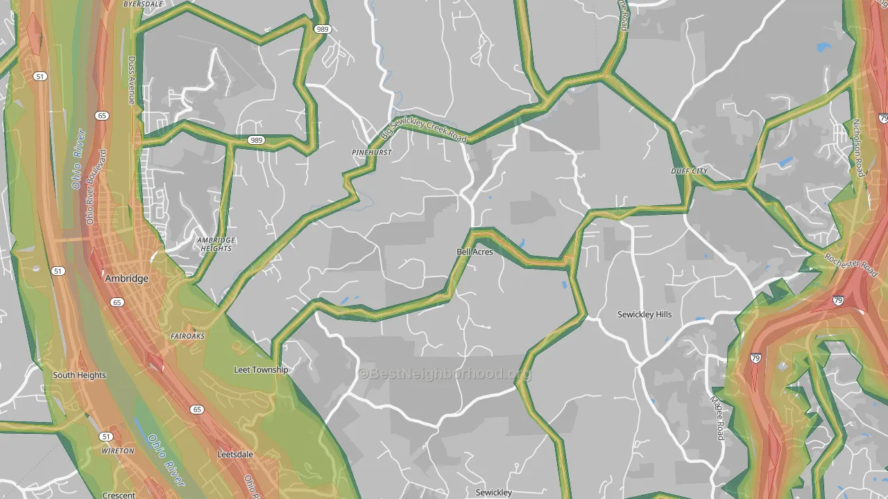 Bell Acres, PA Map of Noise Levels in Bell Acres