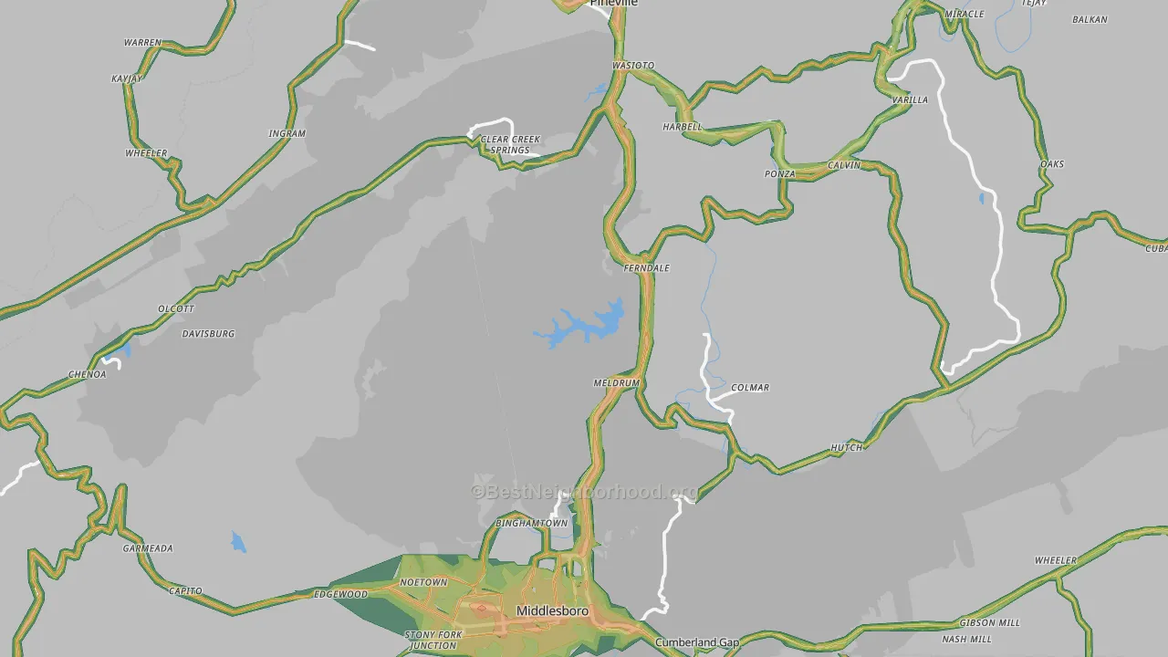 Bell County, KY Map of Noise Levels in Bell County