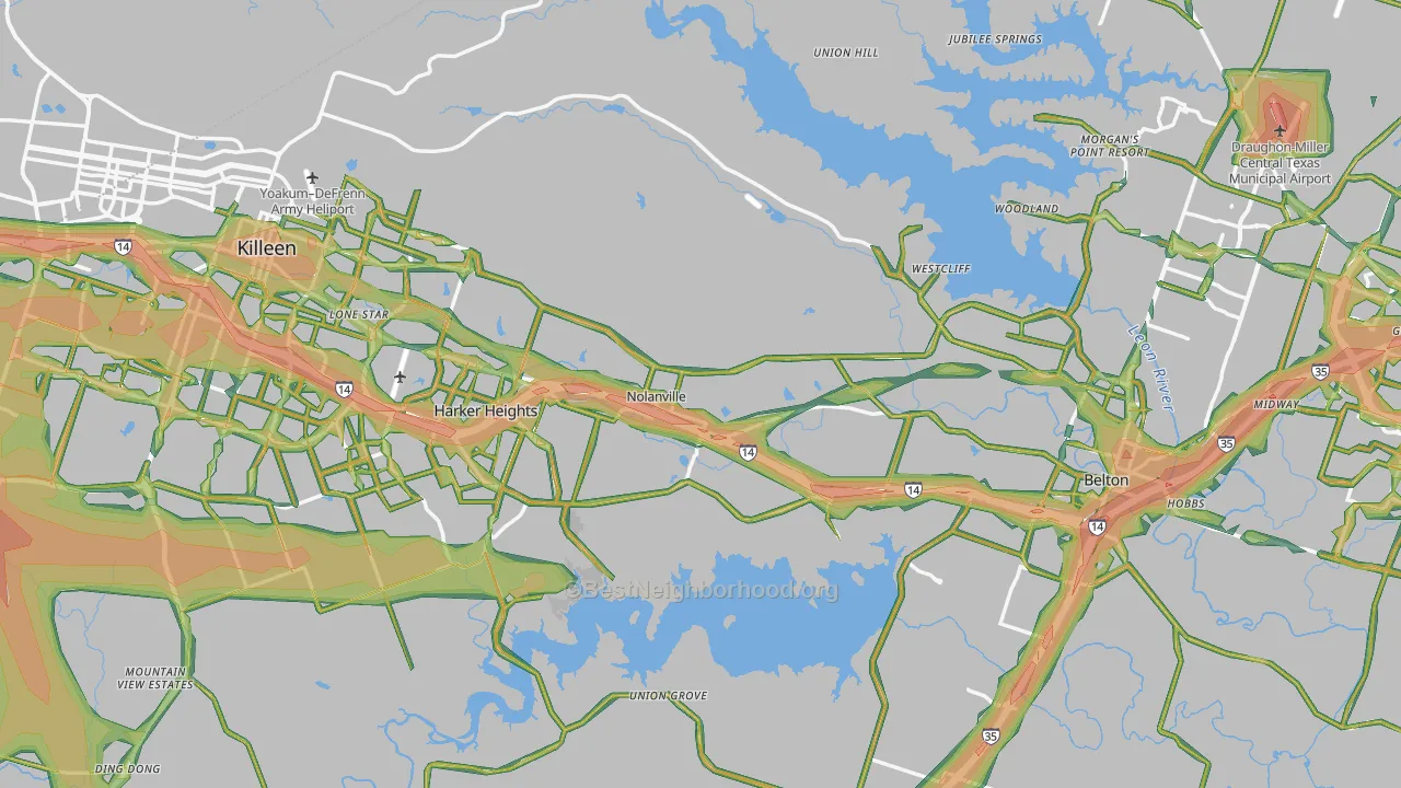 Bell County, TX Map of Noise Levels in Bell County