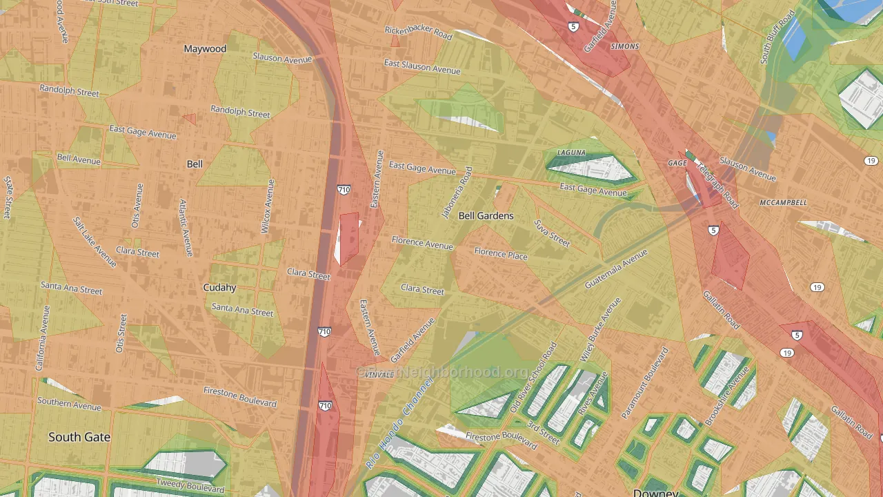 Bell Gardens, CA Map of Noise Levels in Bell Gardens