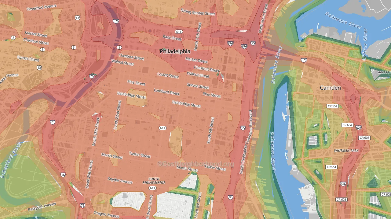Bella Vista, Philadelphia, PA Map of Noise Levels in Bella Vista