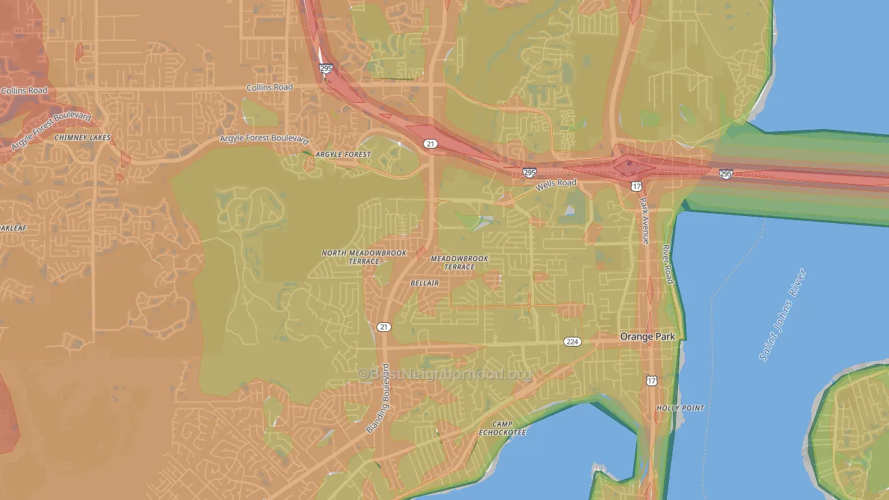 Bellair-Meadowbrook Terrace, FL Map of Noise Levels in Bellair-Meadowbrook Terrace