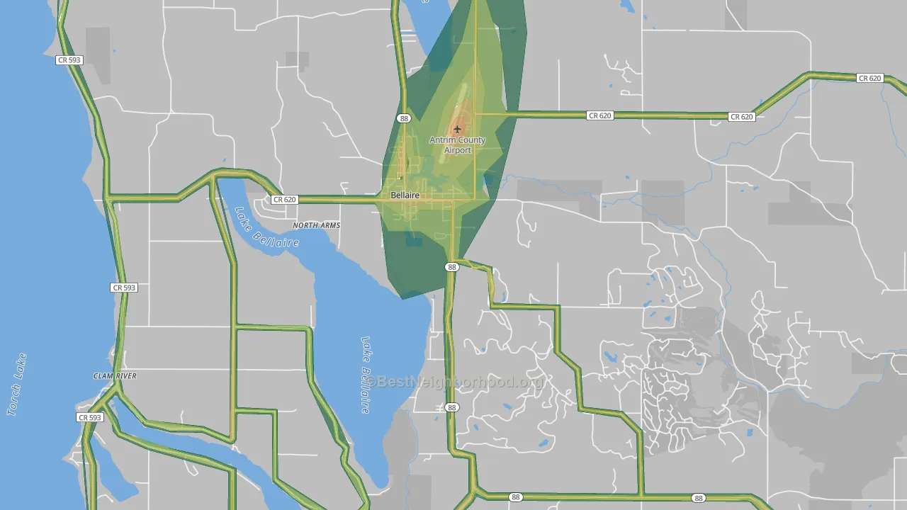 Bellaire, MI Map of Noise Levels in Bellaire