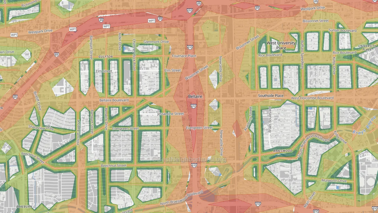 Bellaire, TX Map of Noise Levels in Bellaire