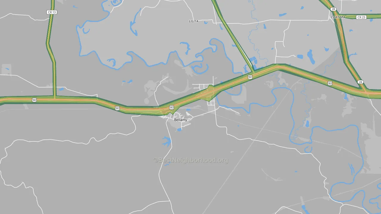 Bellamy, AL Map of Noise Levels in Bellamy