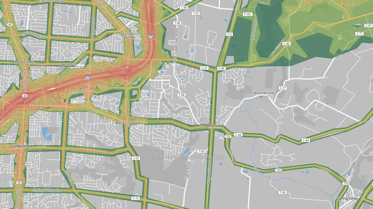 Bellbrook, OH Map of Noise Levels in Bellbrook