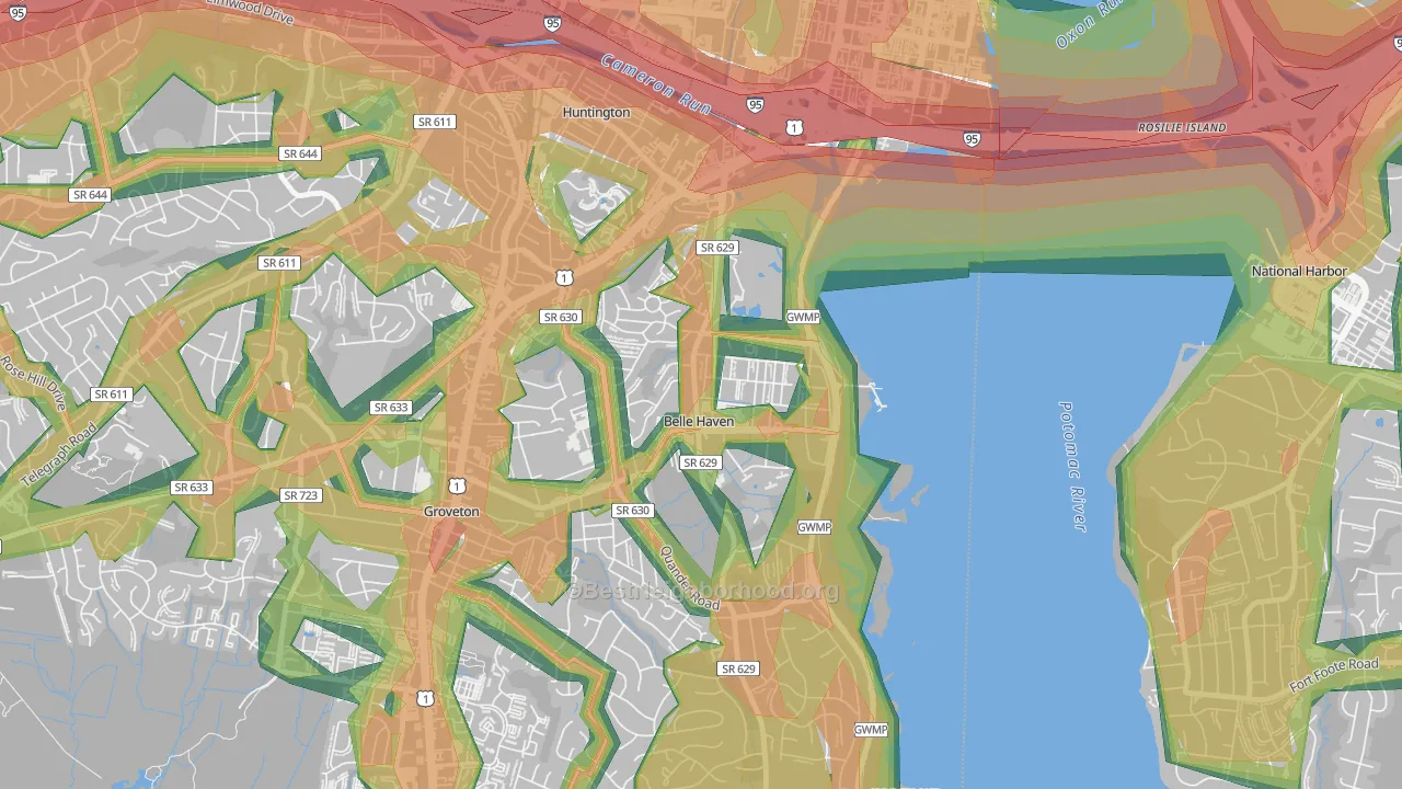 Belle Haven, Belle View, VA Map of Noise Levels in Belle Haven