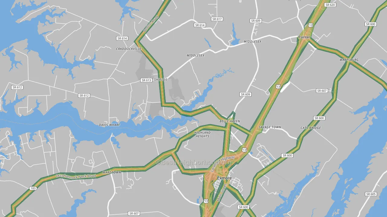 Belle Haven, VA Map of Noise Levels in Belle Haven