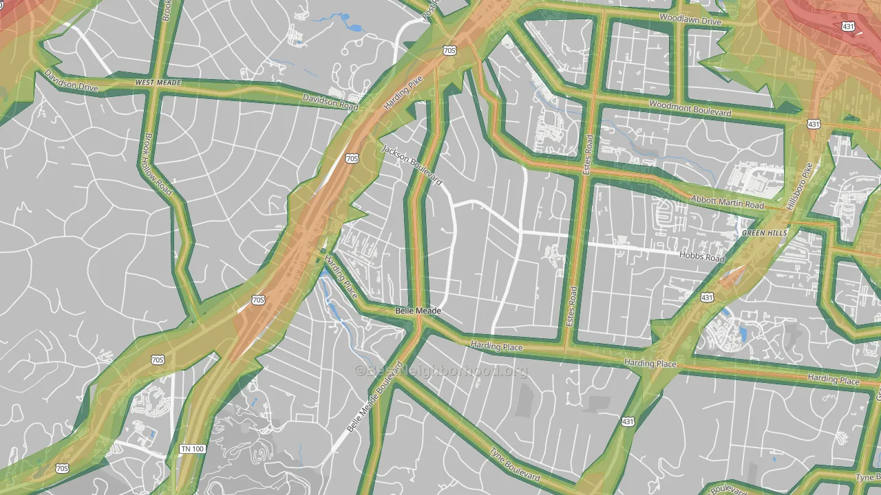 Belle Meade, TN Map of Noise Levels in Belle Meade