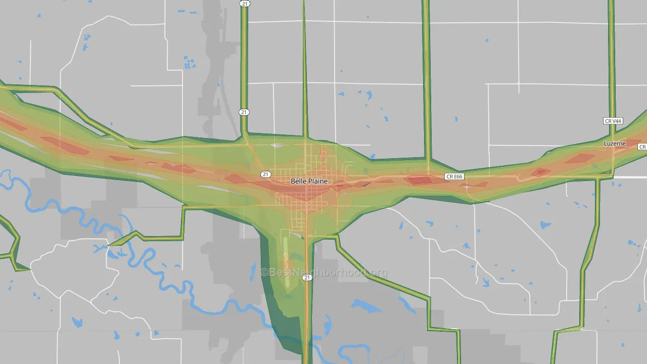 Belle Plaine, IA Map of Noise Levels in Belle Plaine
