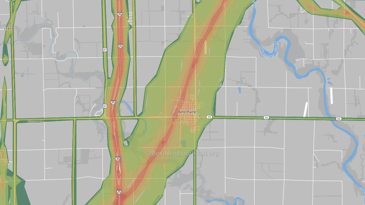 Belle Plaine, KS Map of Noise Levels in Belle Plaine