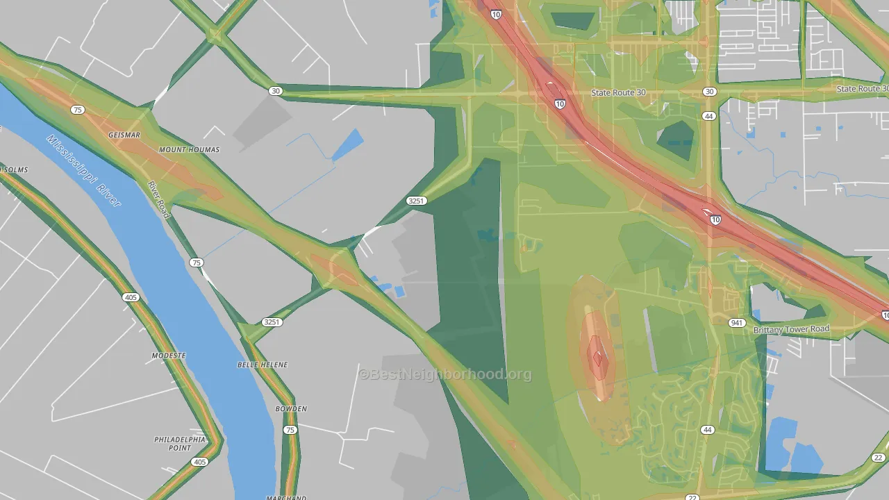 Belle Terre, LA Map of Noise Levels in Belle Terre