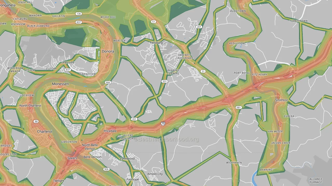 Belle Vernon, PA Map of Noise Levels in Belle Vernon