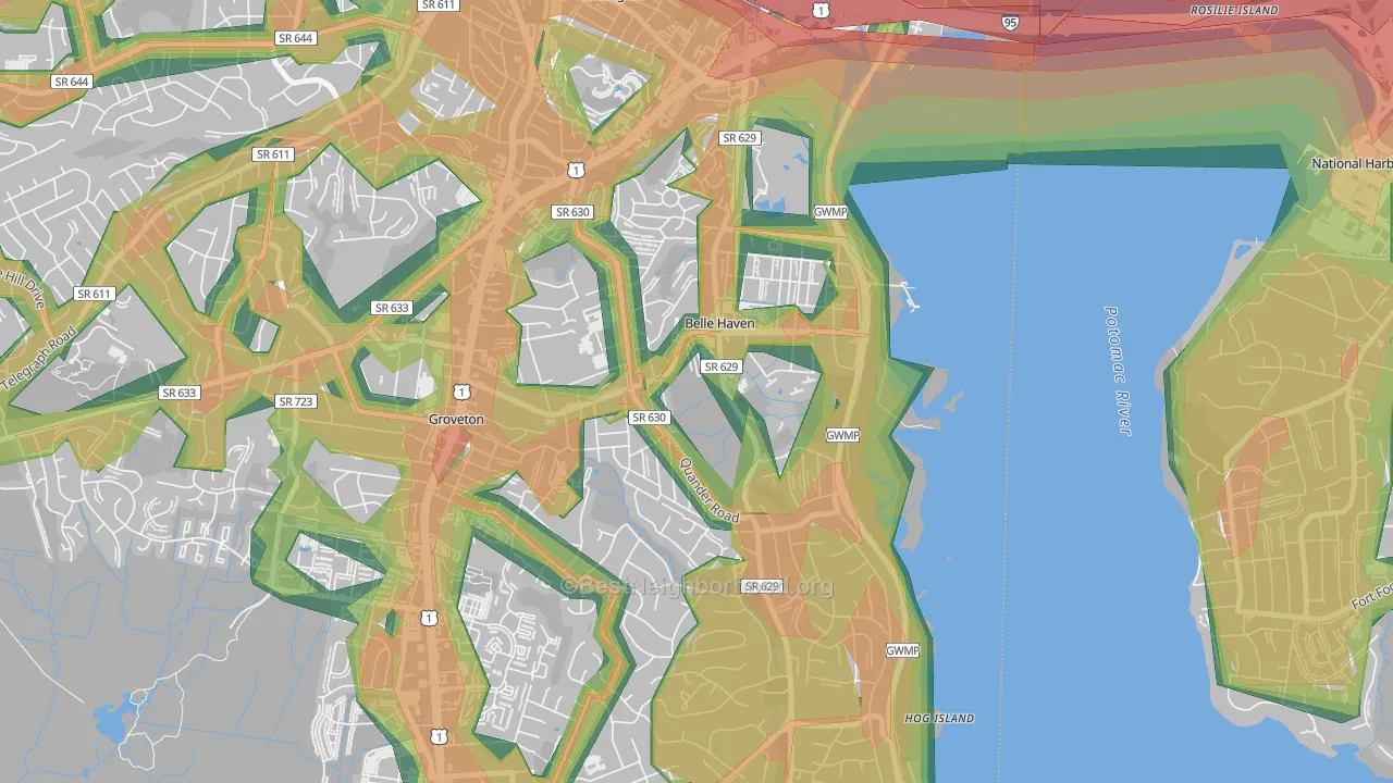 Belle View, VA Map of Noise Levels in Belle View