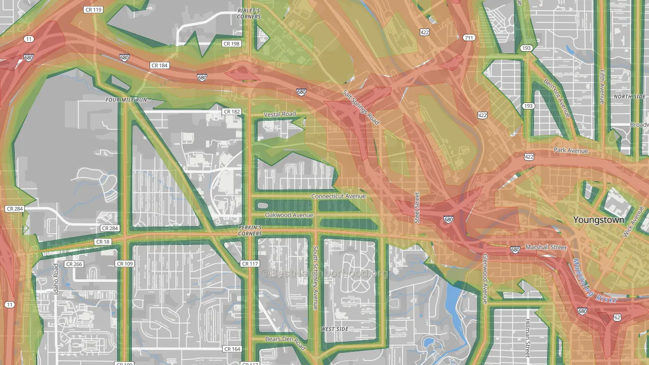 Belle Vista, Youngstown, OH Map of Noise Levels in Belle Vista