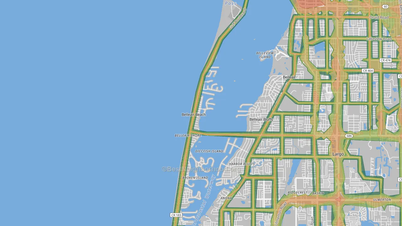 Belleair Beach, FL Map of Noise Levels in Belleair Beach