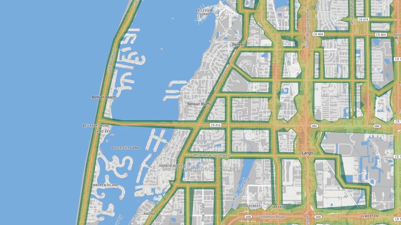 Belleair Bluffs, FL Map of Noise Levels in Belleair Bluffs