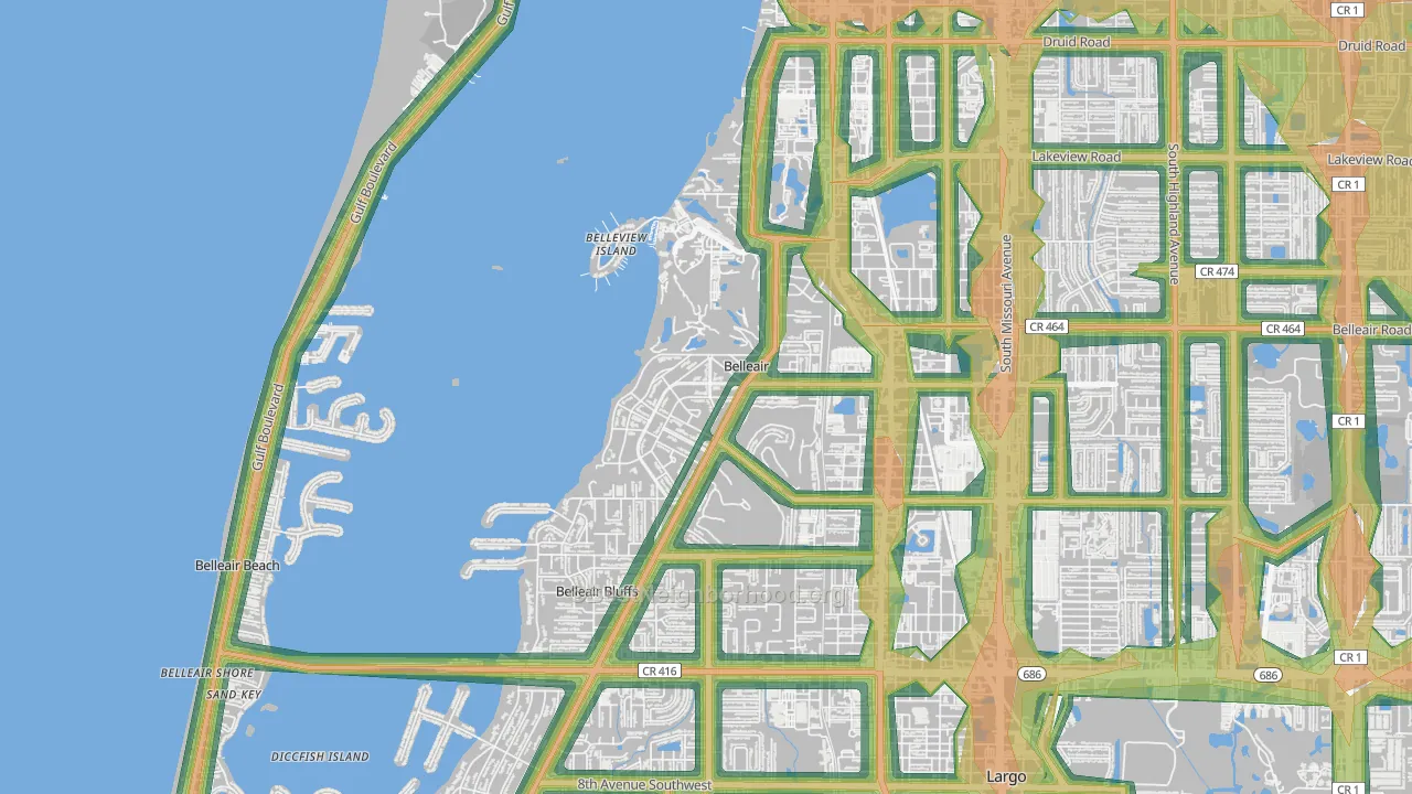 Belleair, FL Map of Noise Levels in Belleair