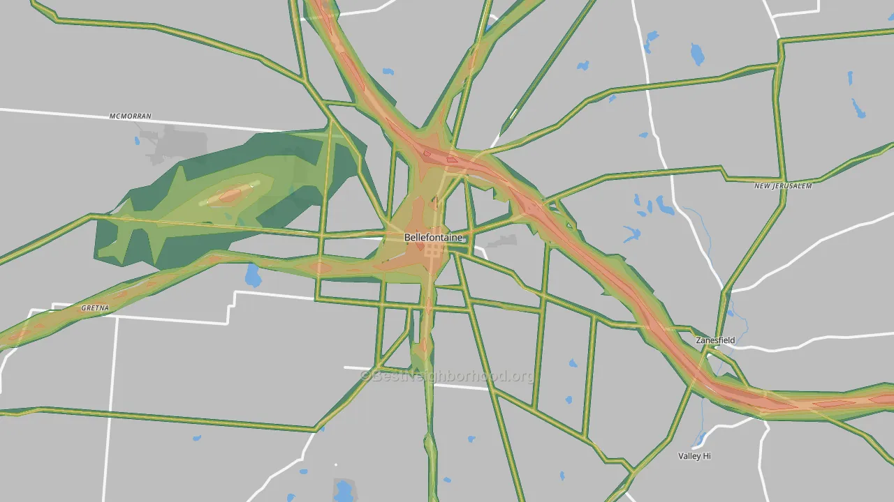 Bellefontaine, OH Map of Noise Levels in Bellefontaine