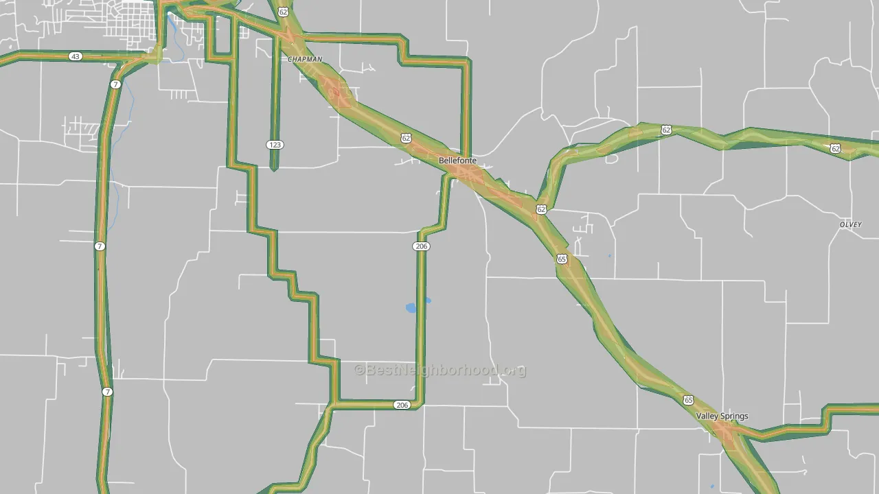 Bellefonte, AR Map of Noise Levels in Bellefonte