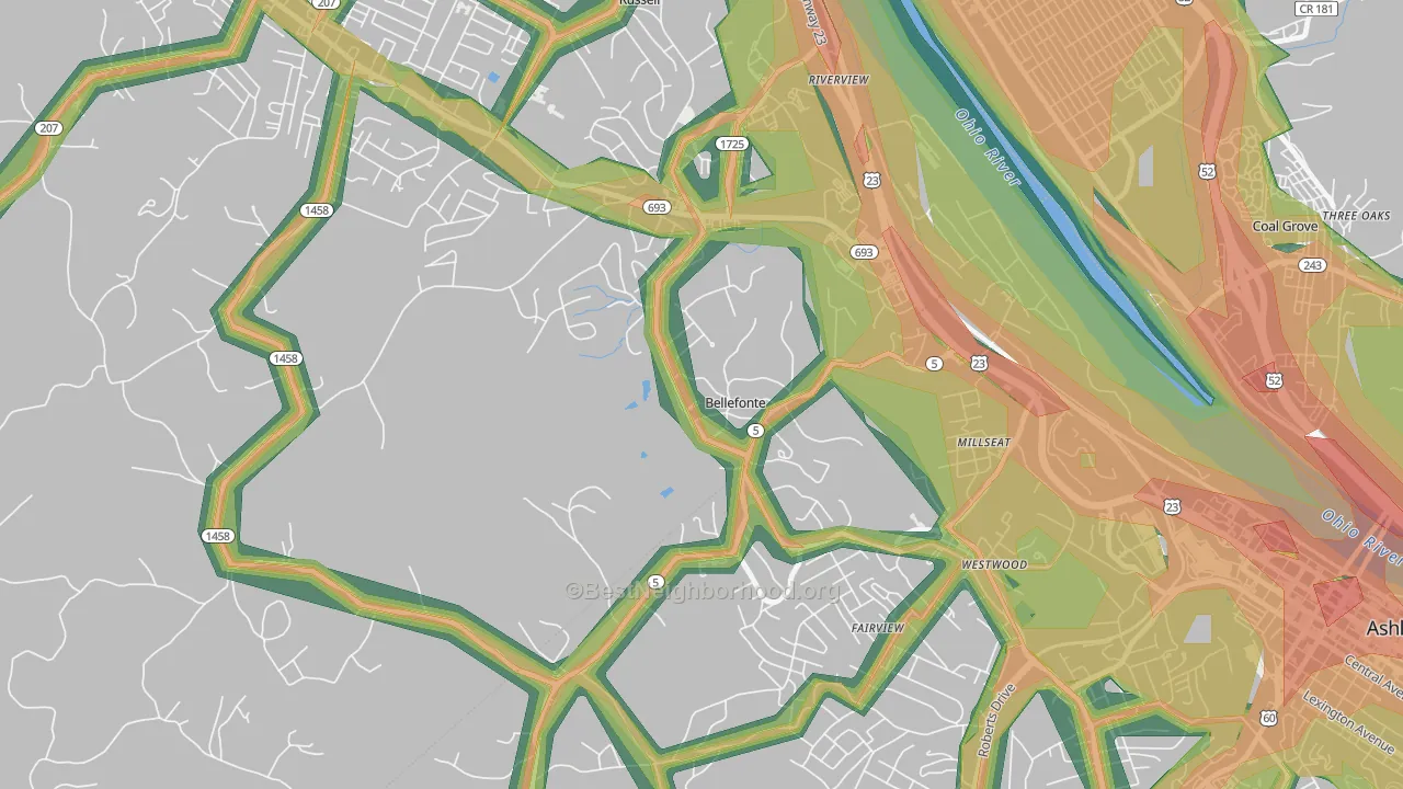 Bellefonte, KY Map of Noise Levels in Bellefonte