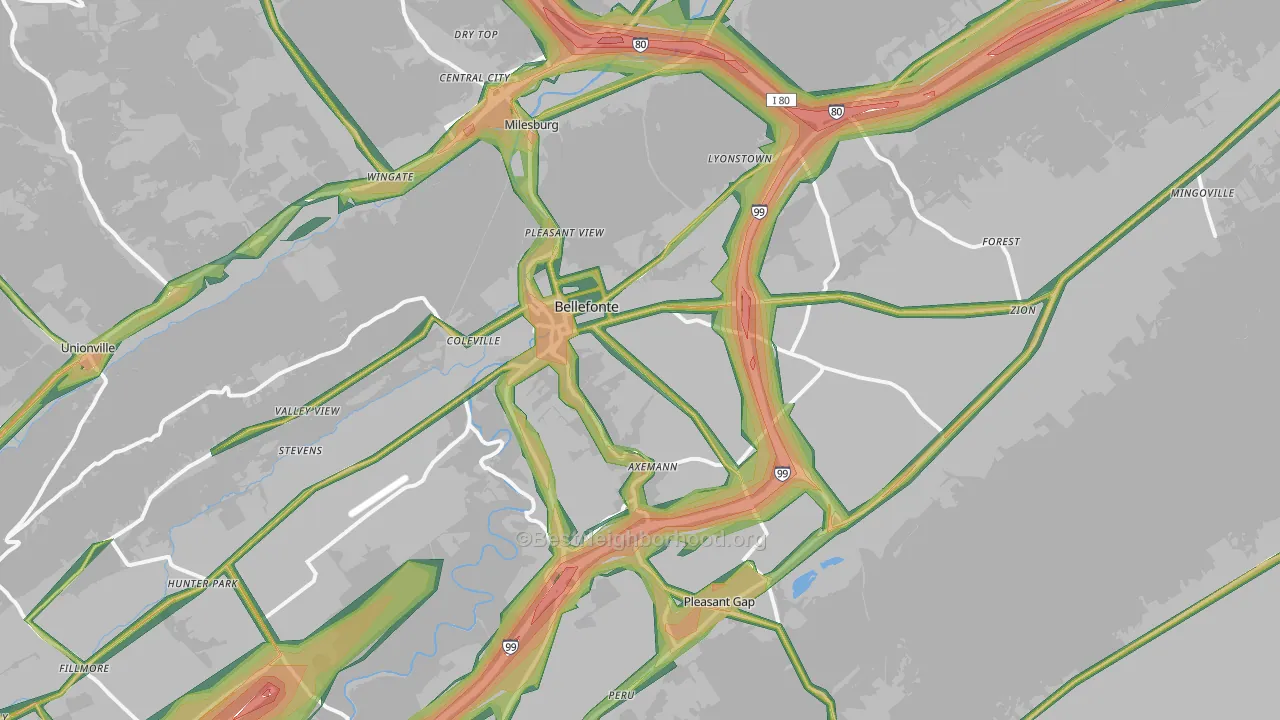 Bellefonte, PA Map of Noise Levels in Bellefonte