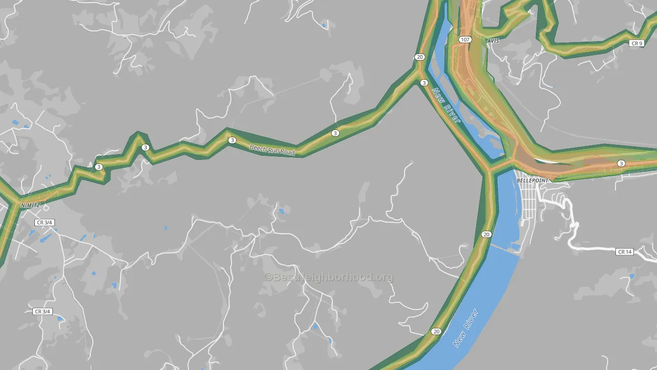 Bellepoint, WV Map of Noise Levels in Bellepoint