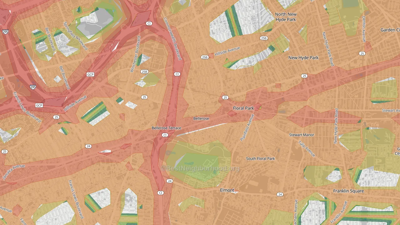 Bellerose, NY Map of Noise Levels in Bellerose