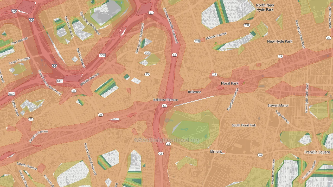 Bellerose Terrace, NY Map of Noise Levels in Bellerose Terrace