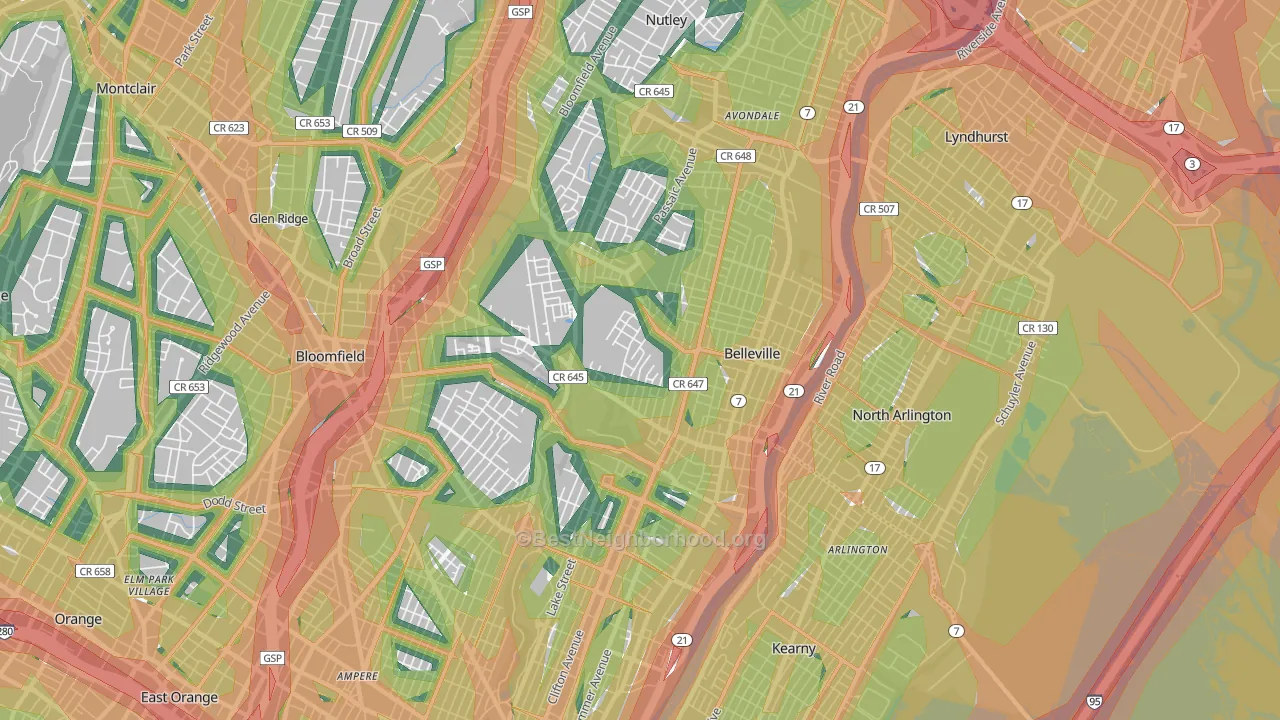 Belleville, NJ Map of Noise Levels in Belleville