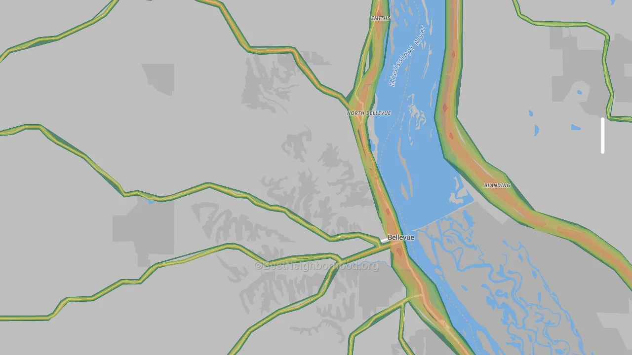Bellevue, IA Map of Noise Levels in Bellevue