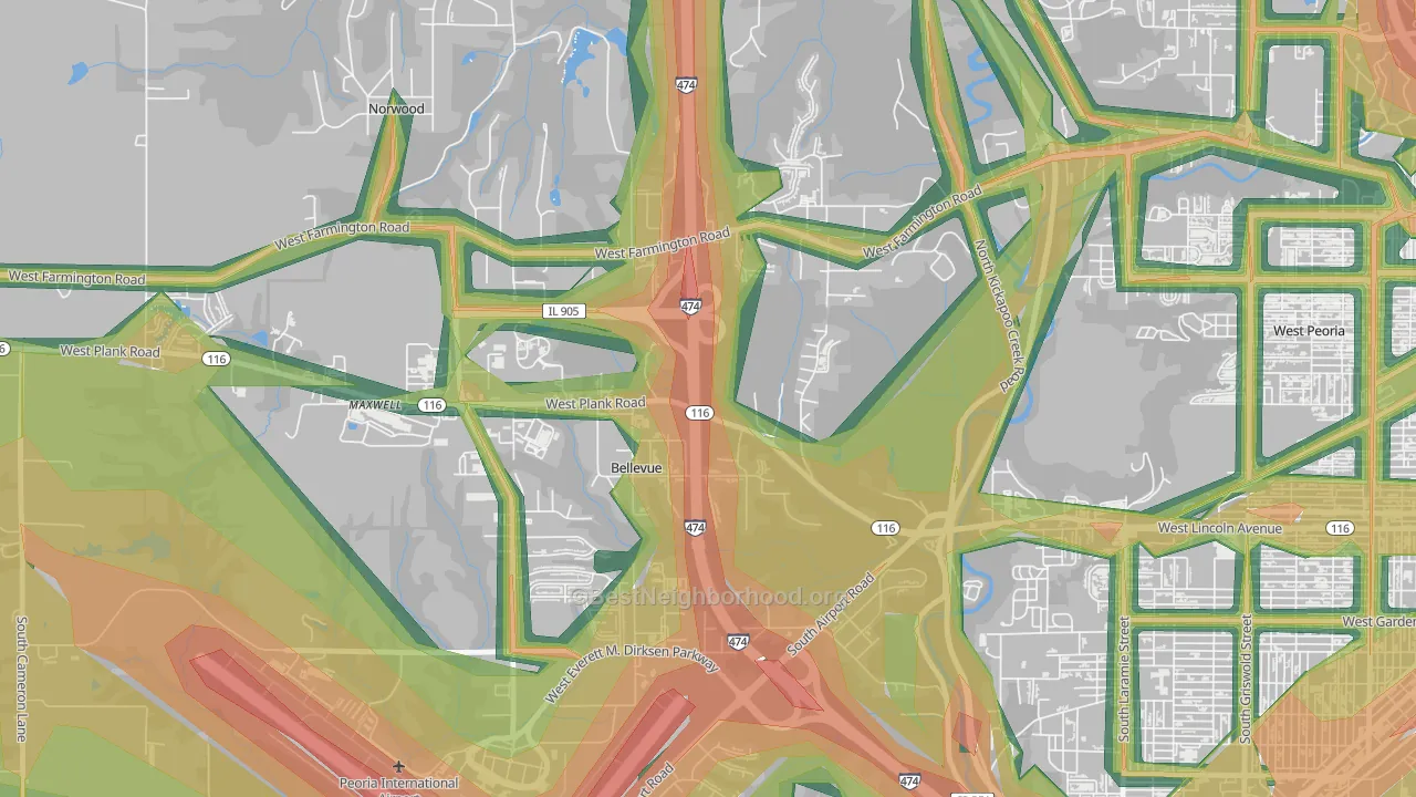 Bellevue, IL Map of Noise Levels in Bellevue