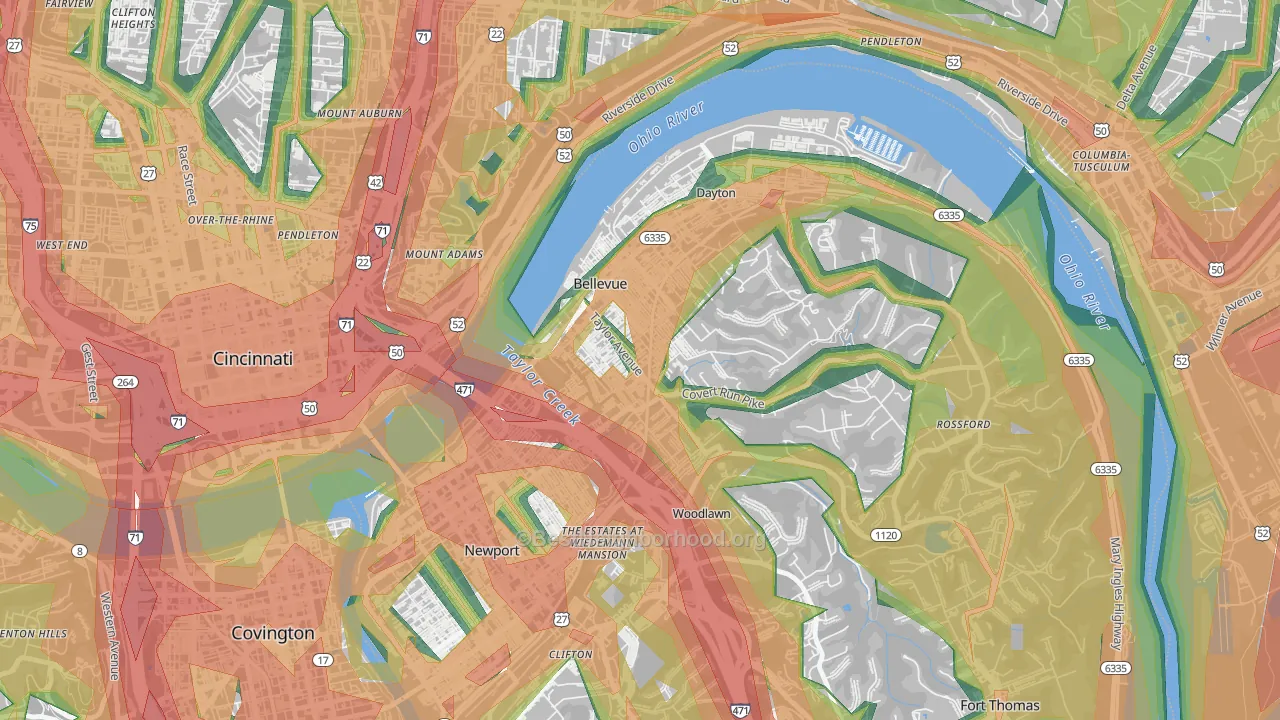 Bellevue, KY Map of Noise Levels in Bellevue