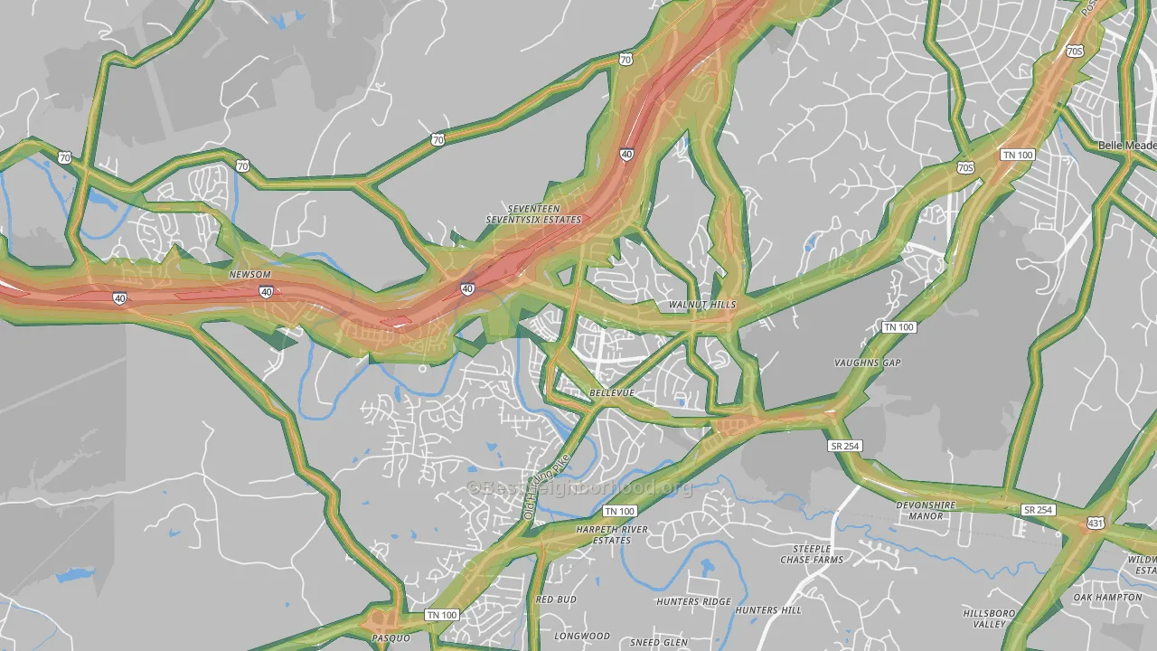 Bellevue, Nashville, TN Map of Noise Levels in Bellevue