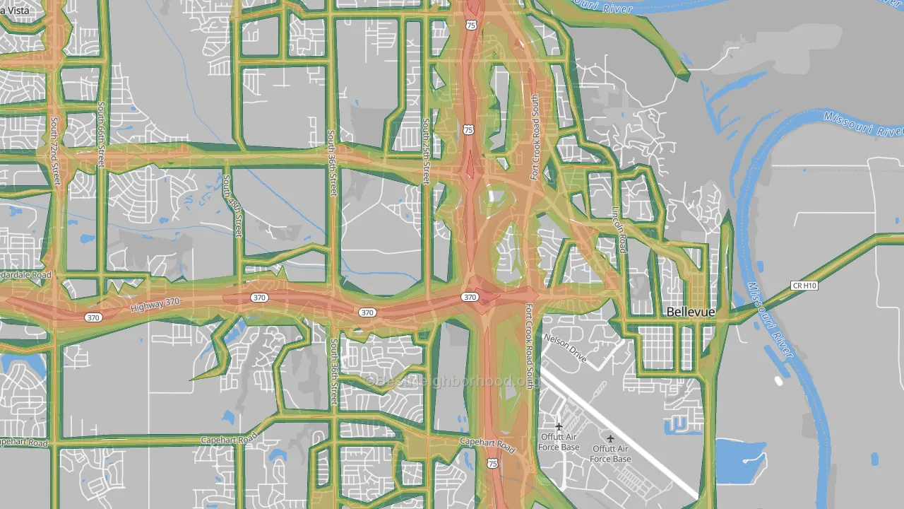 Bellevue, NE Map of Noise Levels in Bellevue