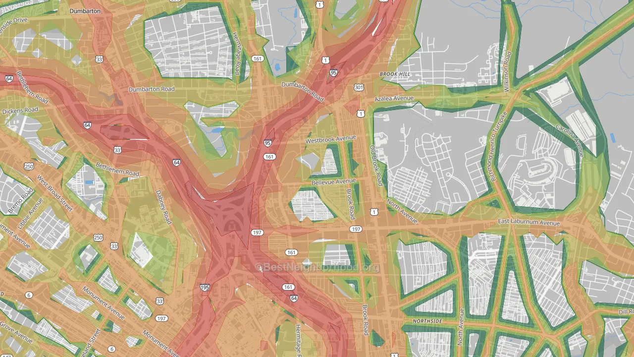 Bellevue, Richmond, VA Map of Noise Levels in Bellevue