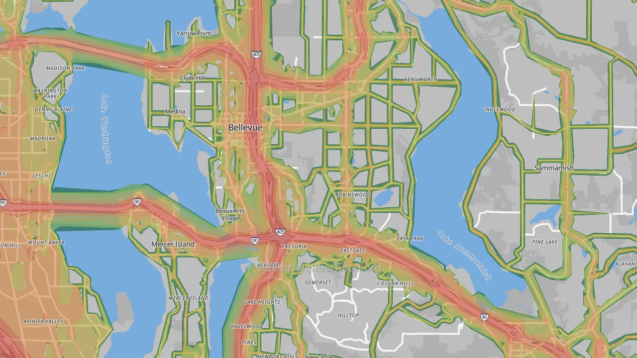 Bellevue, WA Map of Noise Levels in Bellevue