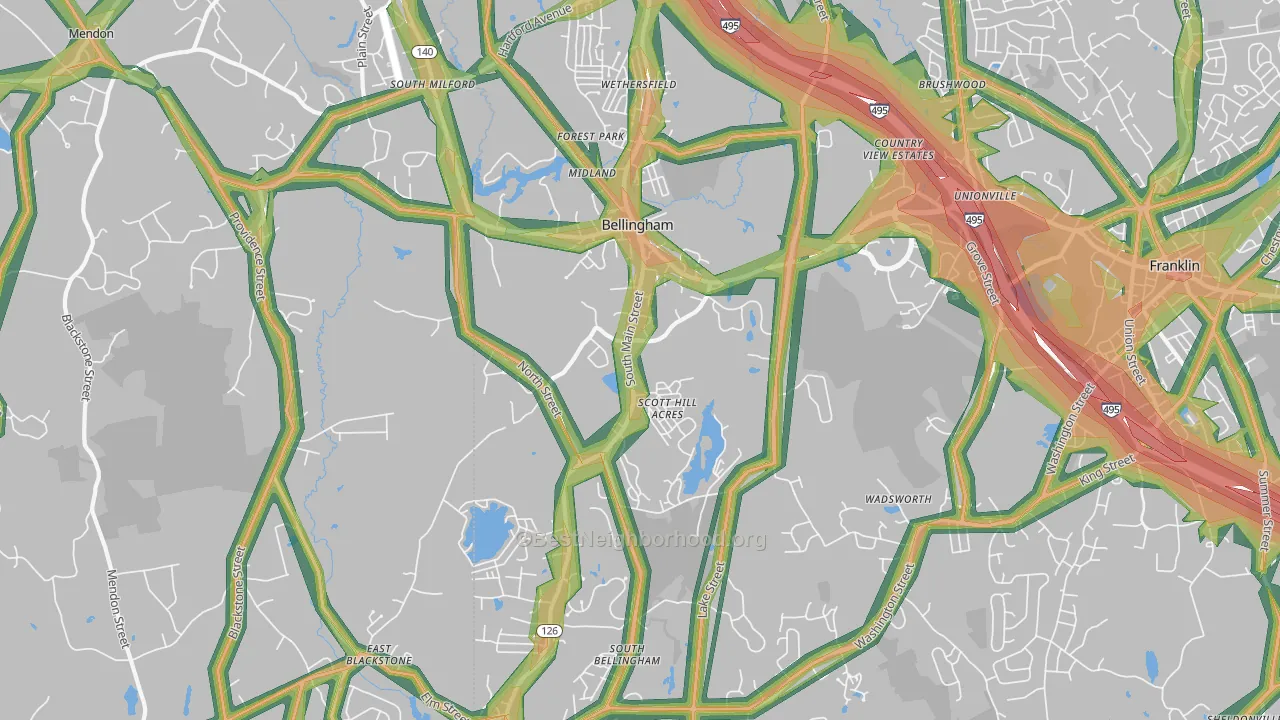 Bellingham, MA Map of Noise Levels in Bellingham