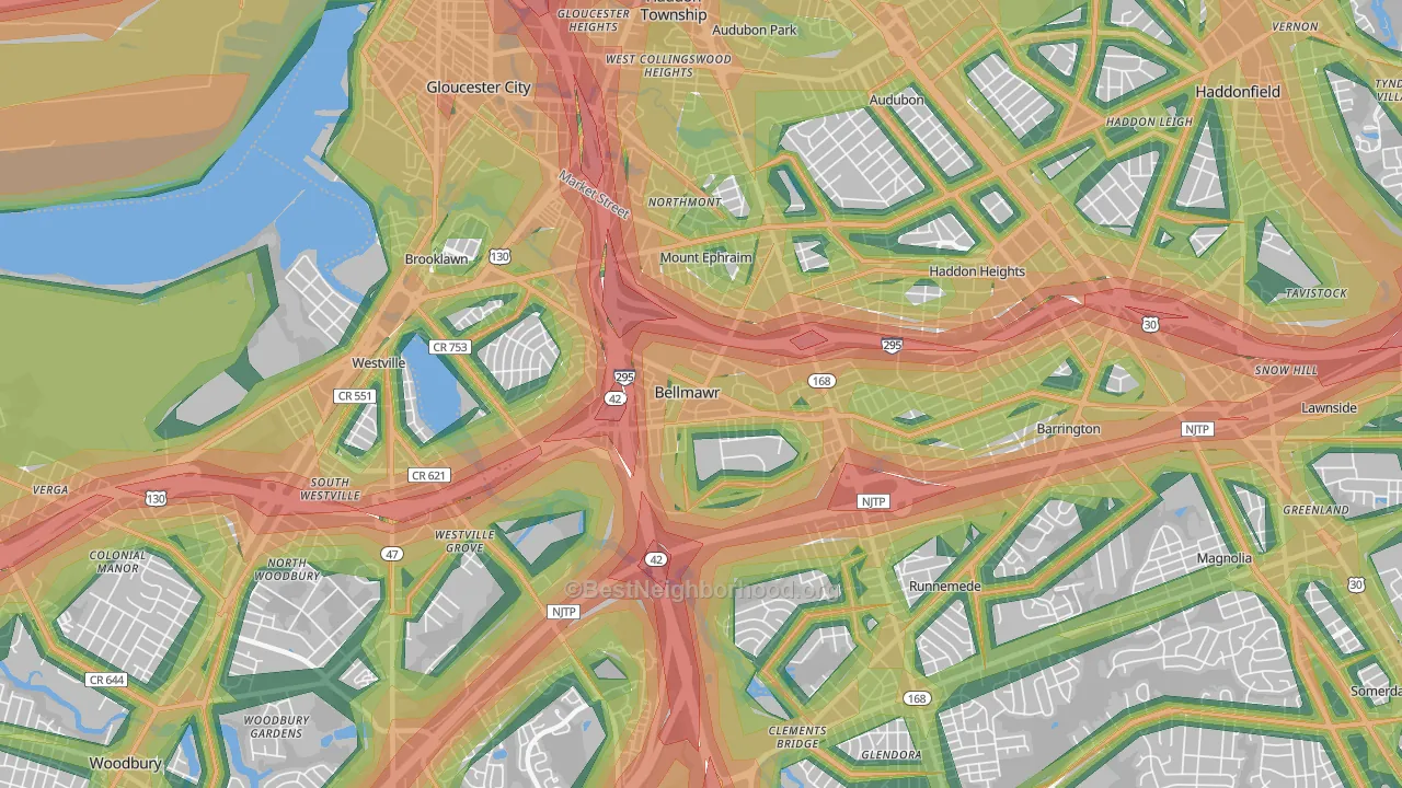 Bellmawr, NJ Map of Noise Levels in Bellmawr