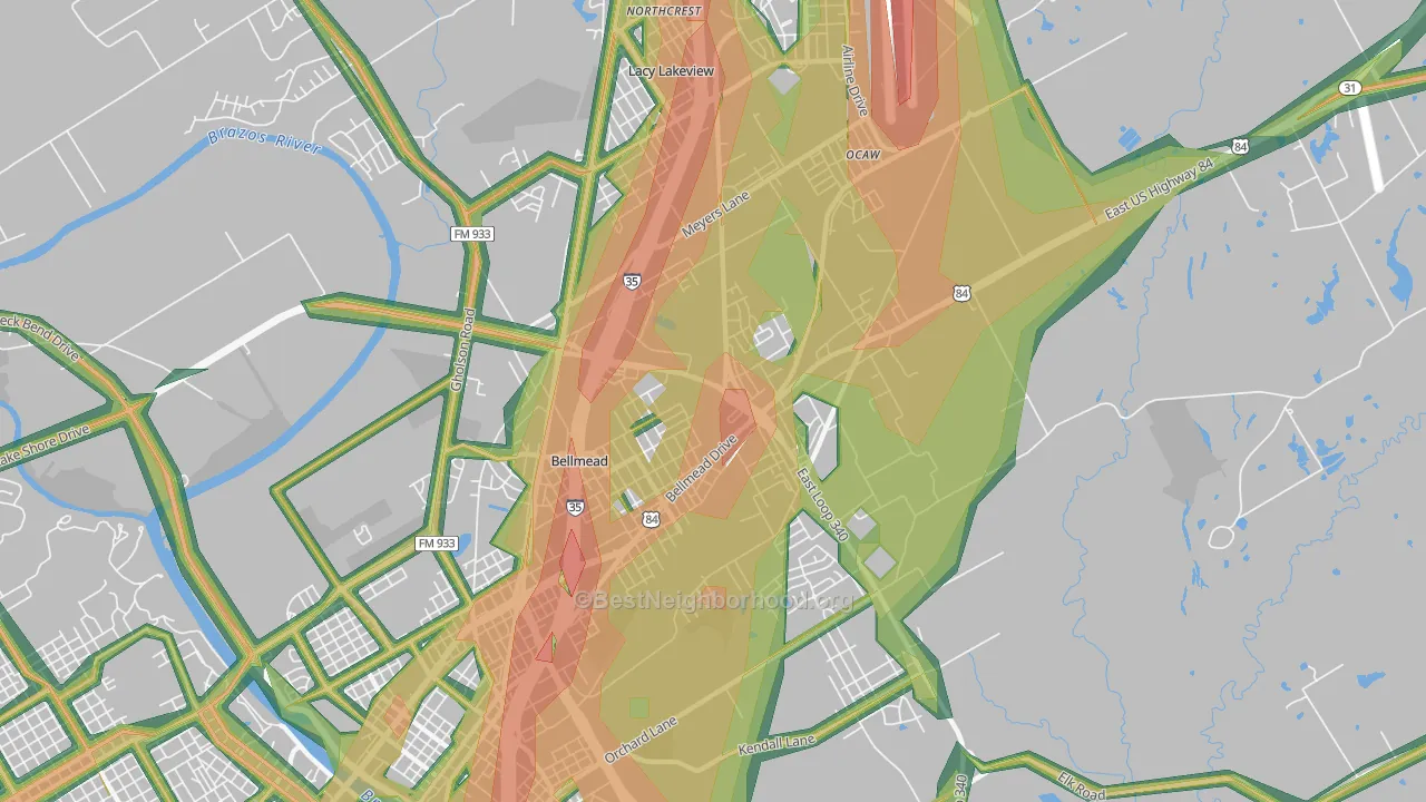 Bellmead, TX Map of Noise Levels in Bellmead