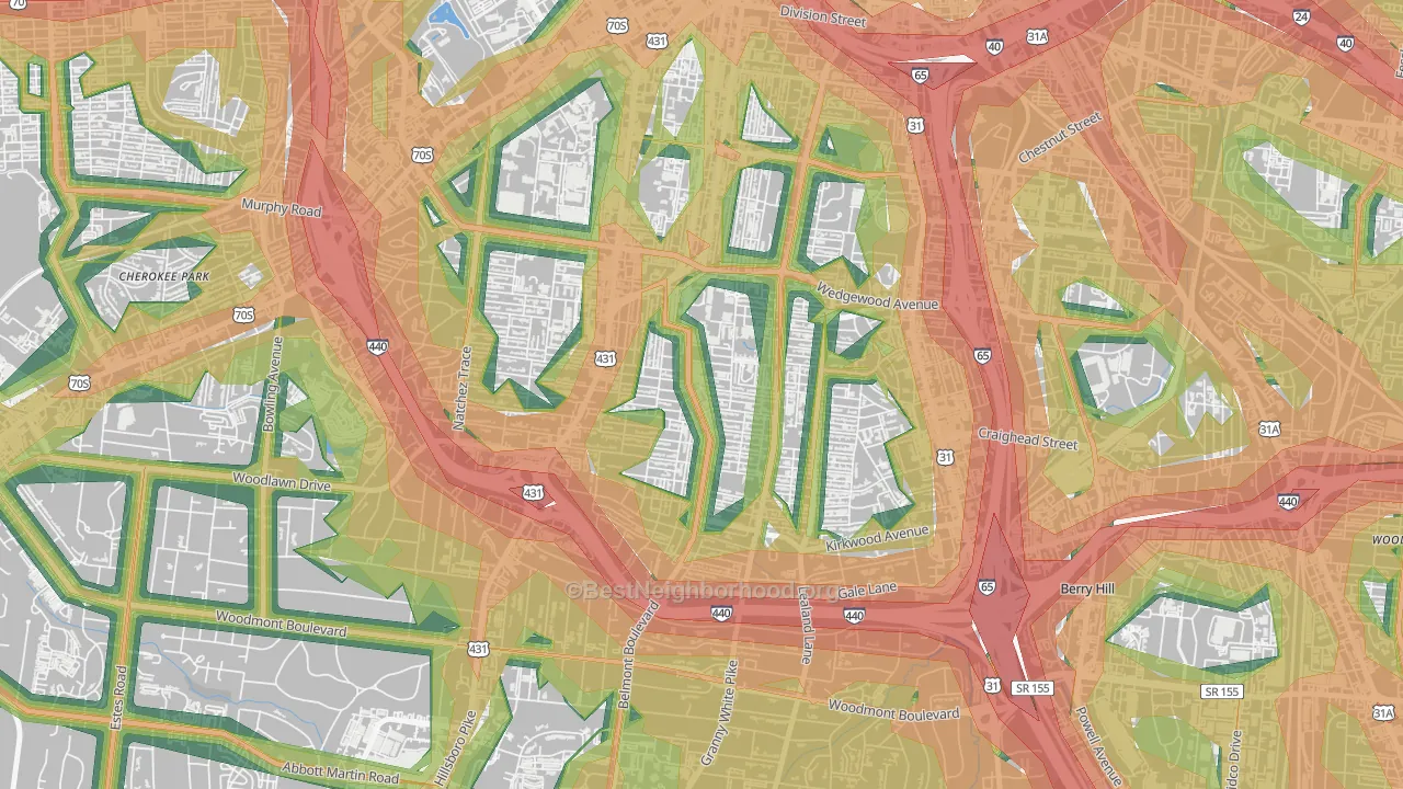 Bellmont Hillsboro, Nashville, TN Map of Noise Levels in Bellmont Hillsboro