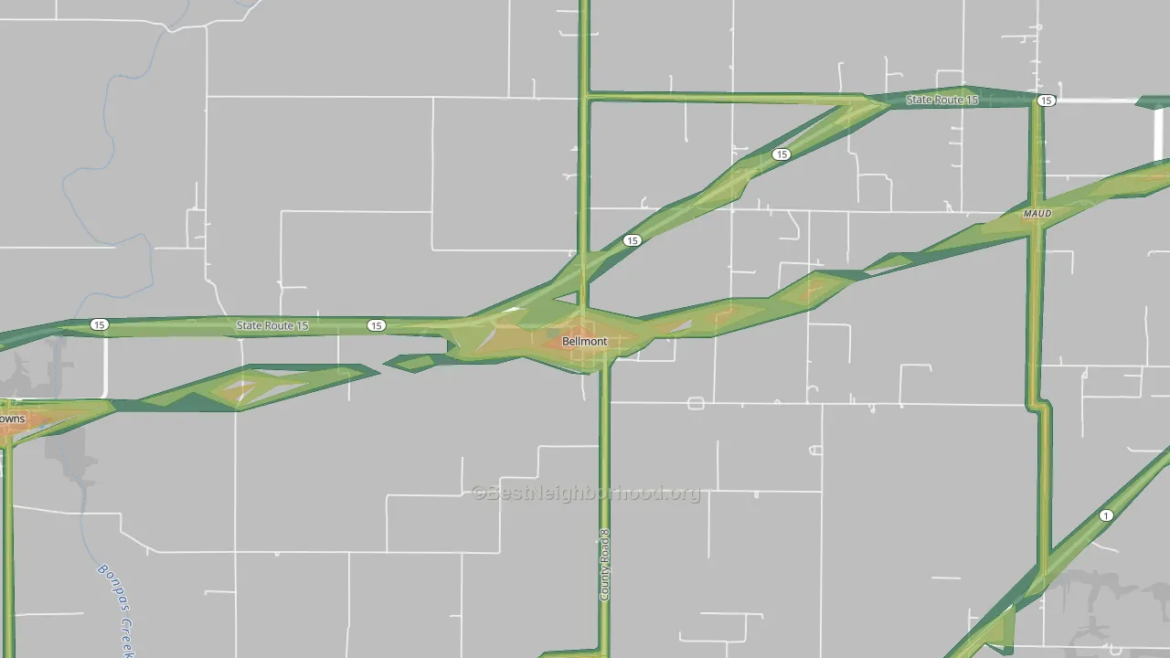 Bellmont, IL Map of Noise Levels in Bellmont