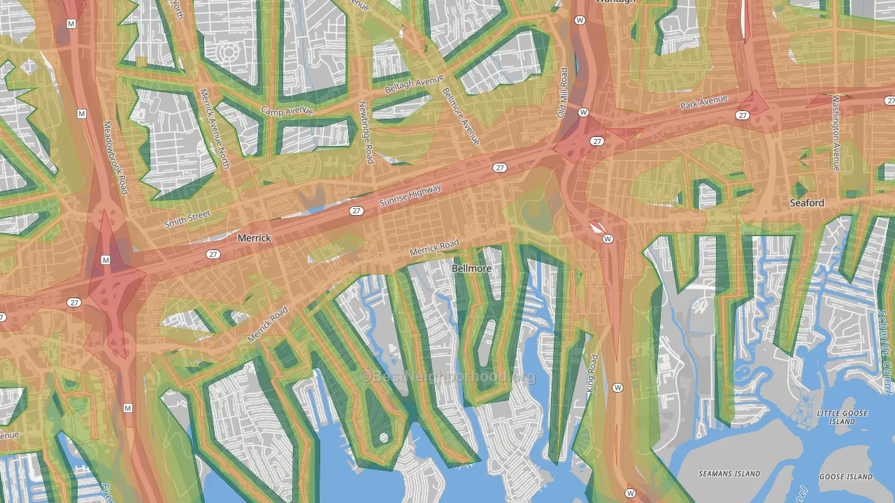 Bellmore, NY Map of Noise Levels in Bellmore