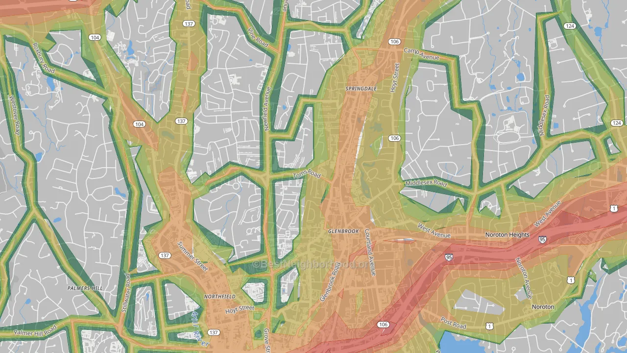 Belltown, Stamford, CT Map of Noise Levels in Belltown