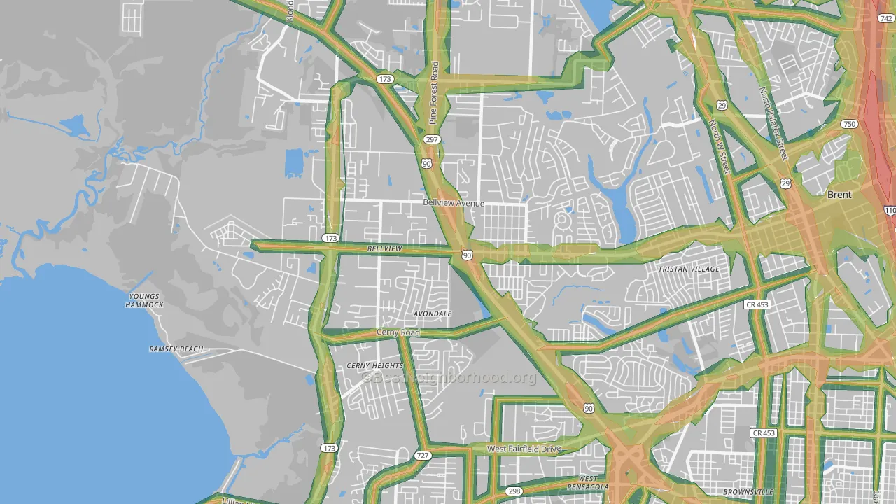 Bellview, FL Map of Noise Levels in Bellview