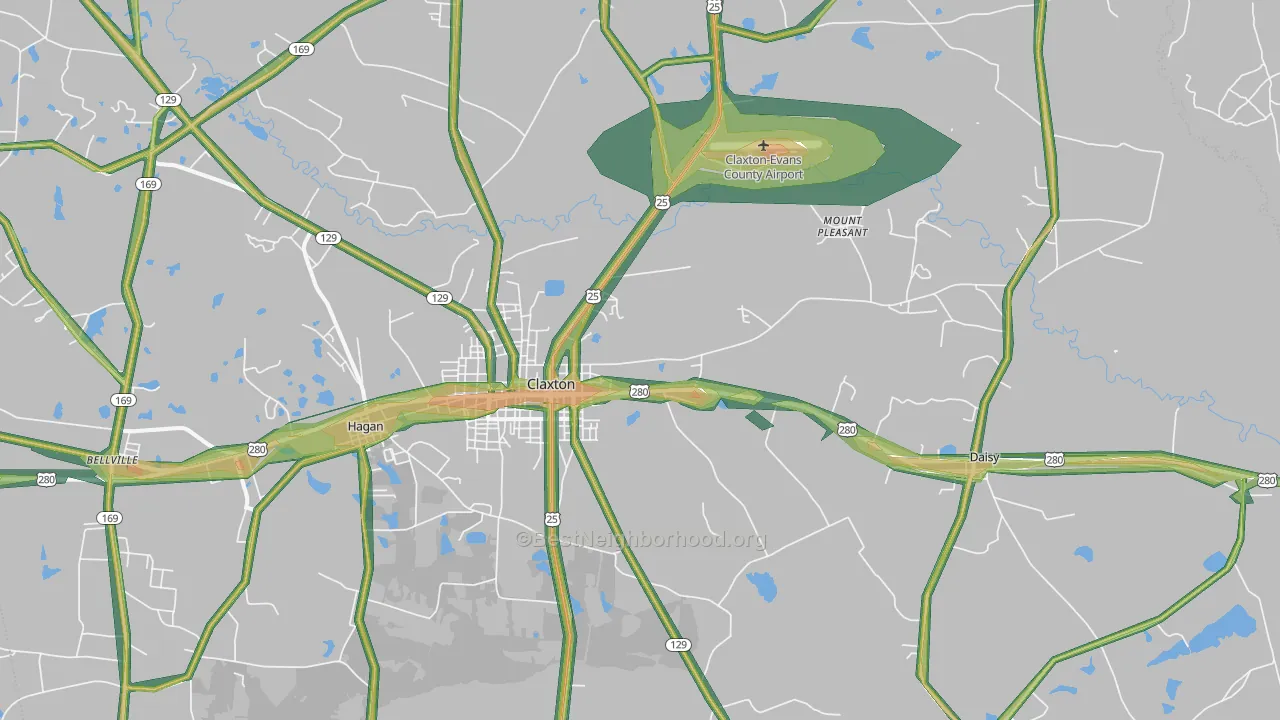 Bellville, GA Map of Noise Levels in Bellville