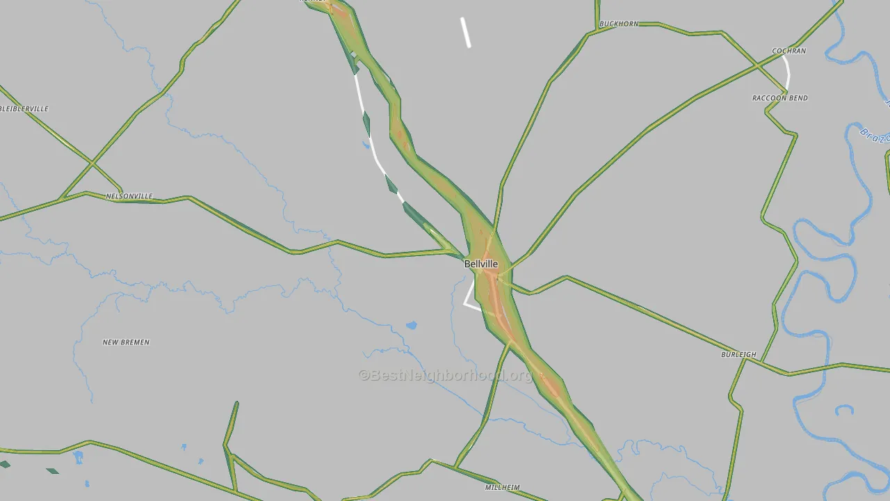 Bellville, TX Map of Noise Levels in Bellville