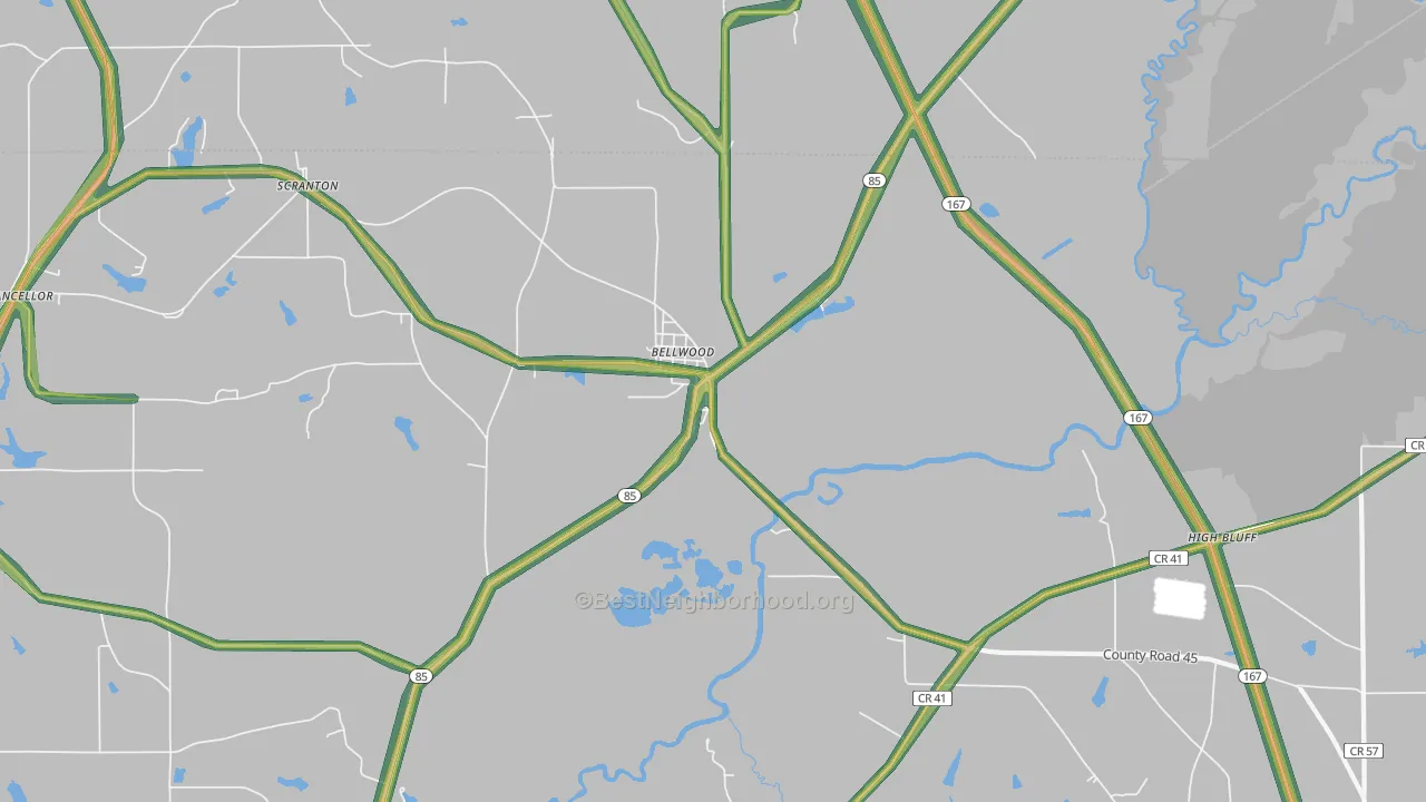 Bellwood, AL Map of Noise Levels in Bellwood