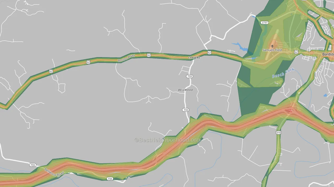 Bellwood, KY Map of Noise Levels in Bellwood